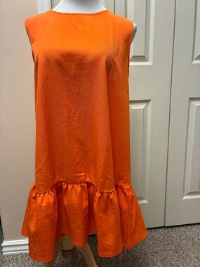 Size XL Sleeveless Ruffle Hem Orange Shift Dress